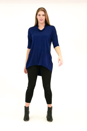 Bamboo Cowl Neck High Low Tunic ROYAL
